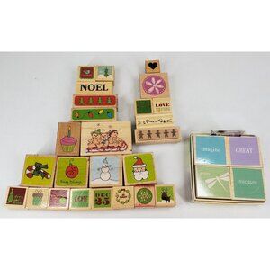 Crafting Rubber Stamp Wood block Lot Christmas, General Various Sizes